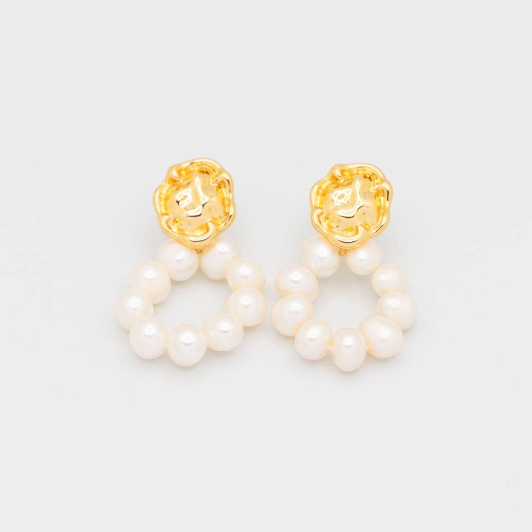 Artisanal Pearl Cascade 18k Copper Earrings