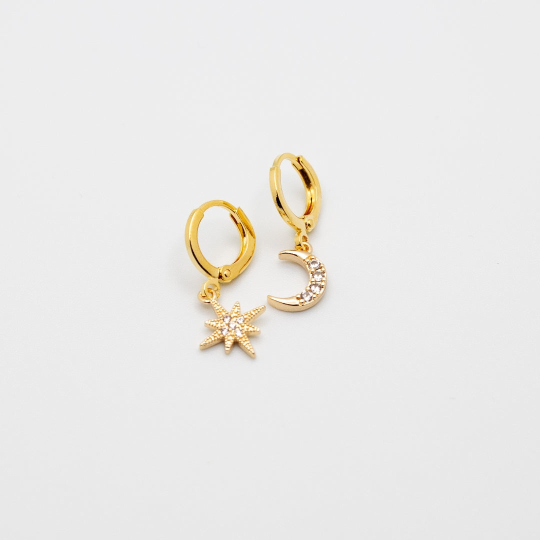 Cosmic Duo Zircon Earrings 14k