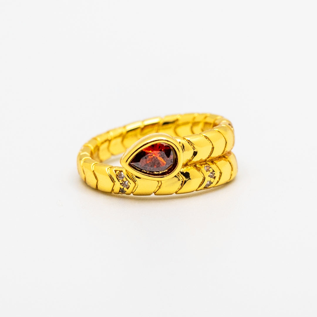 Crimson Tear Serpent 18k copper Ring