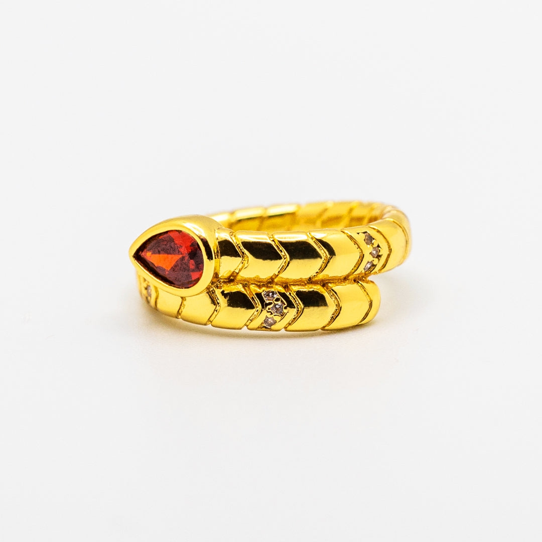Crimson Tear Serpent 18k copper Ring