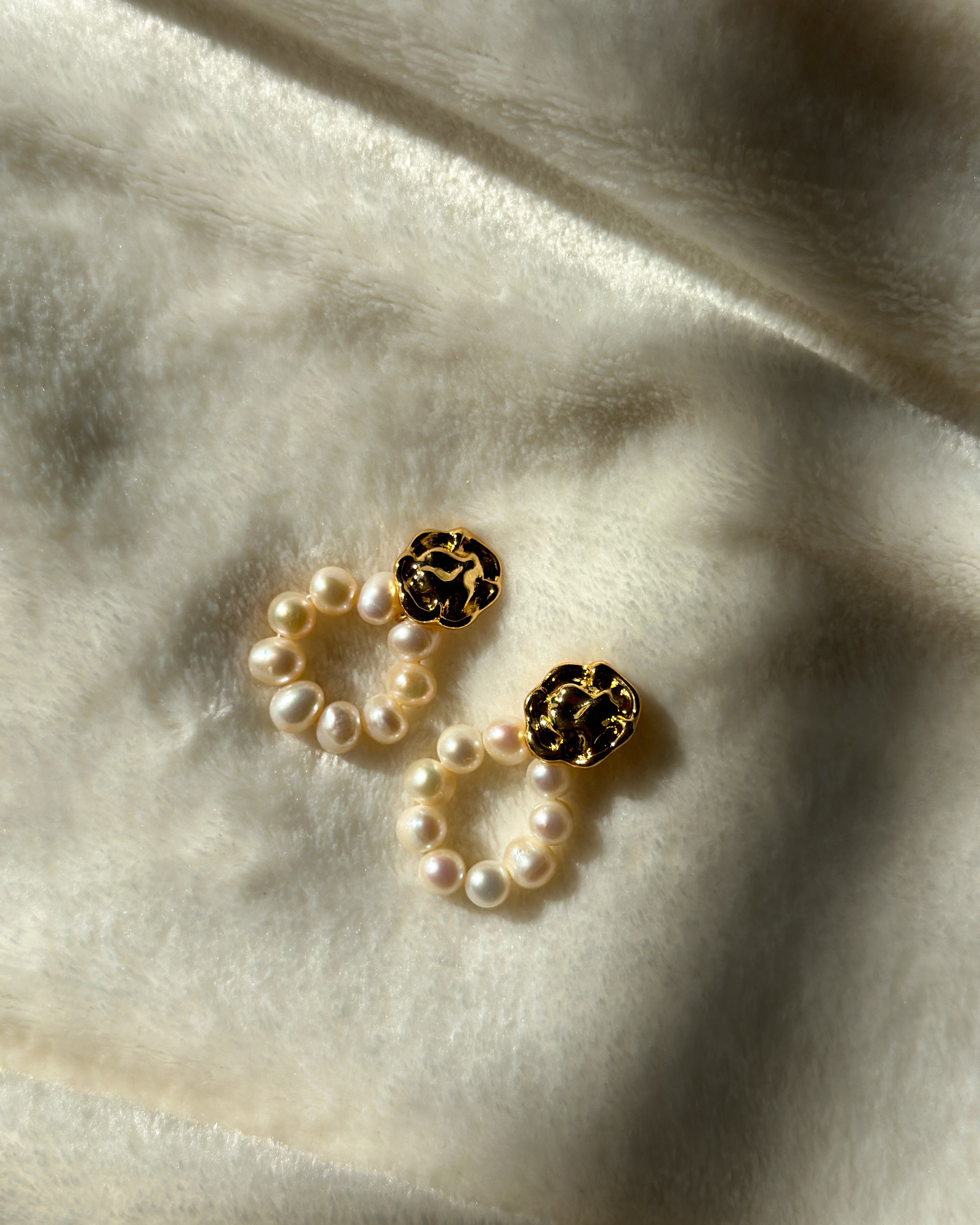 Artisanal Pearl Cascade 18k Copper Earrings