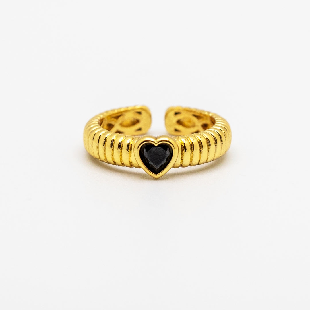 Obsidian Heart Serpent 18k Copper Adjustable Ring