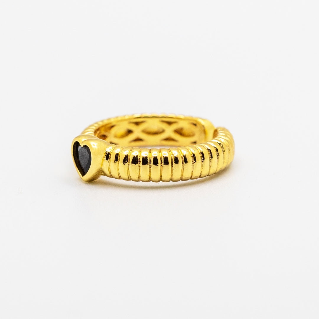 Obsidian Heart Serpent 18k Copper Adjustable Ring