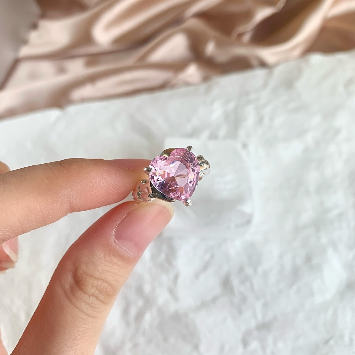 Whimsical Adjustable Heartbeat Ring - Blush S925 Collection