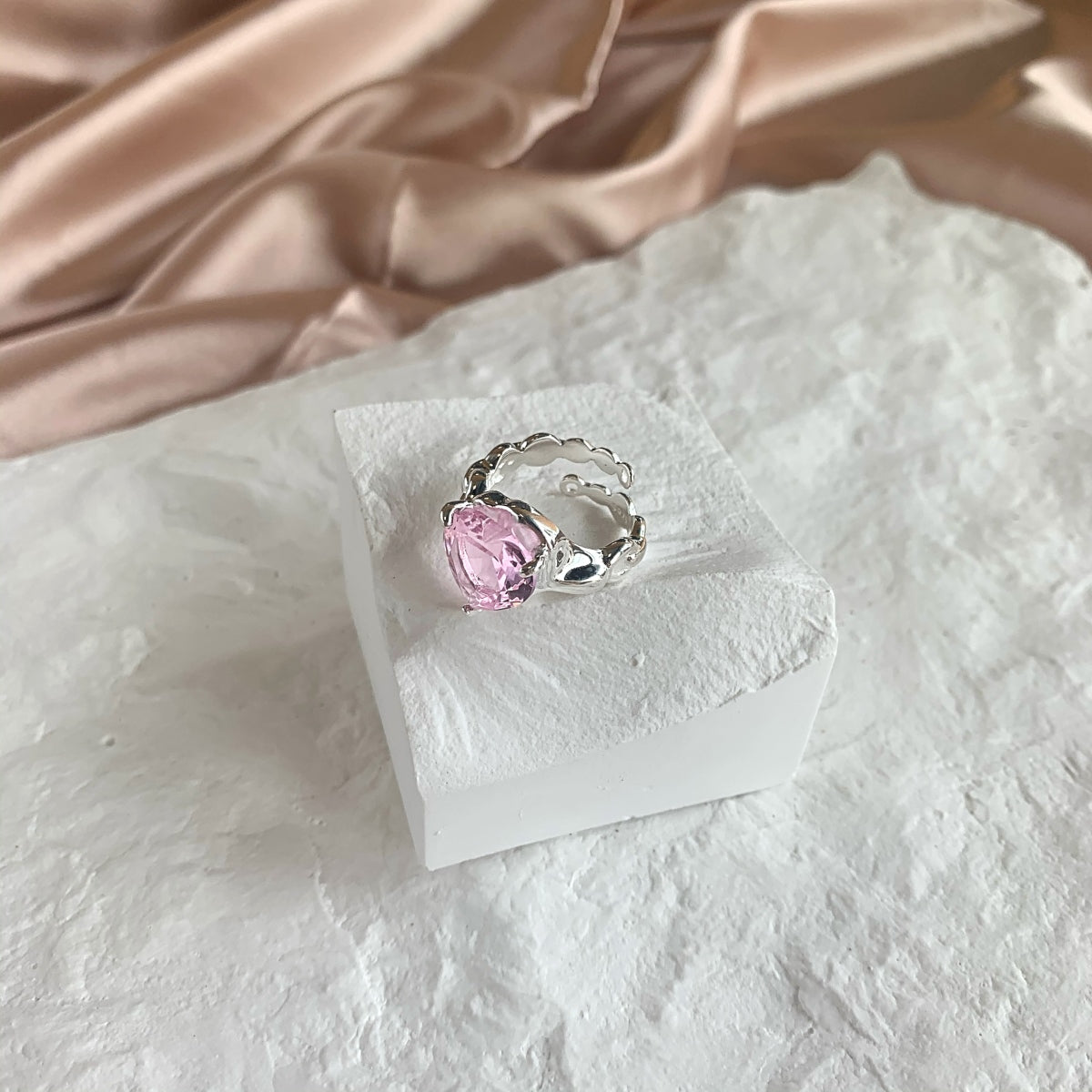 Whimsical Adjustable Heartbeat Ring - Blush S925 Collection