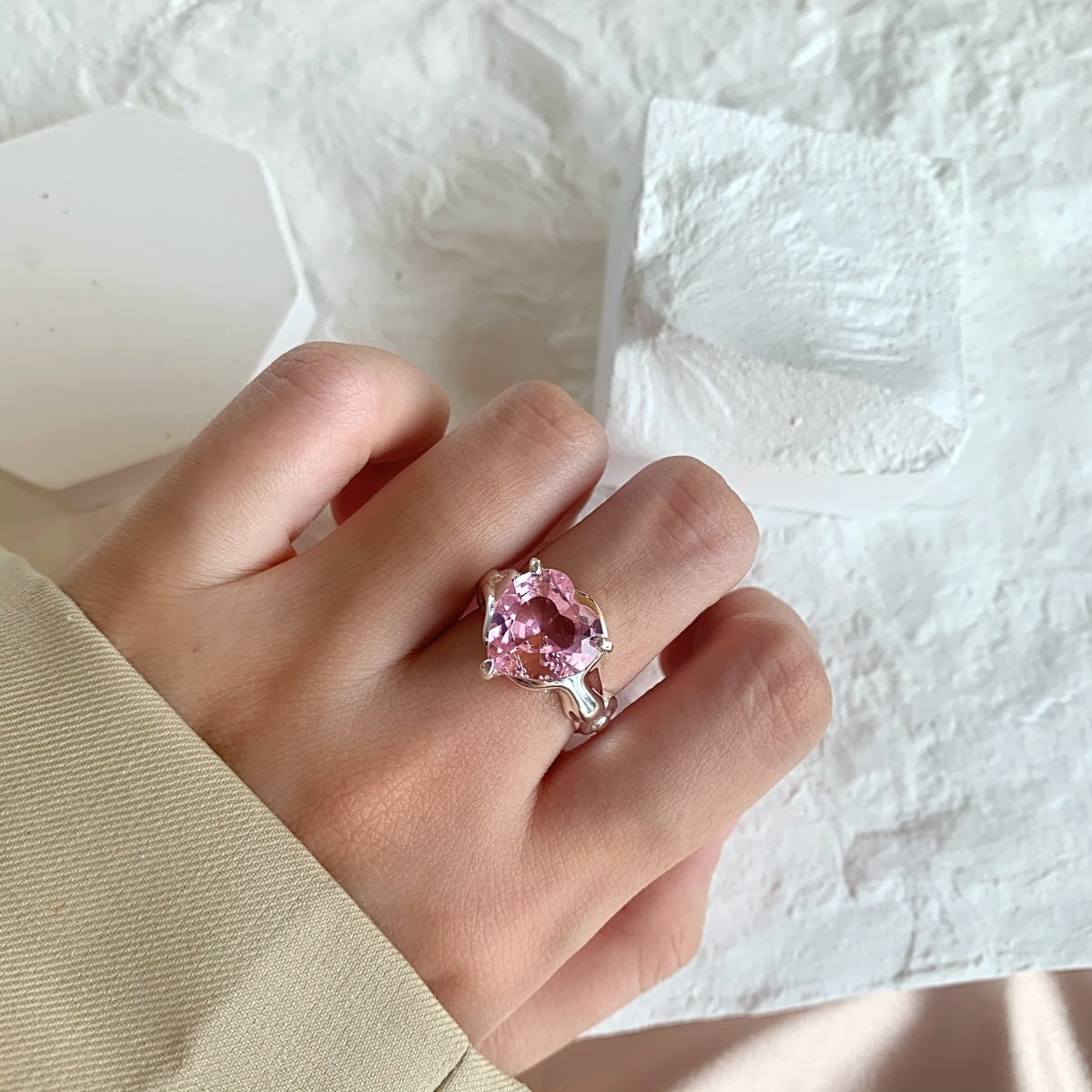 Whimsical Adjustable Heartbeat Ring - Blush S925 Collection