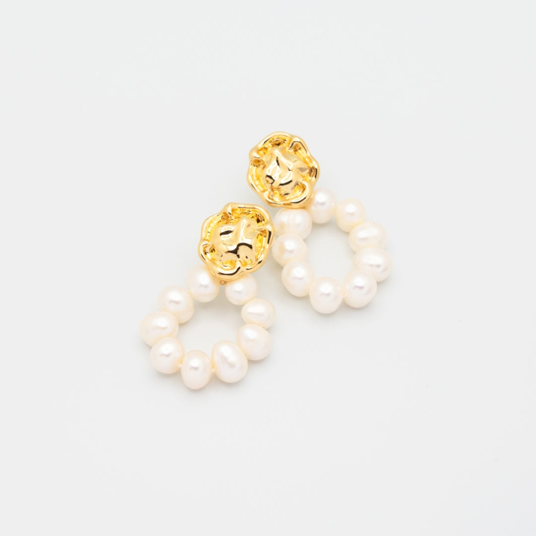 Artisanal Pearl Cascade 18k Copper Earrings